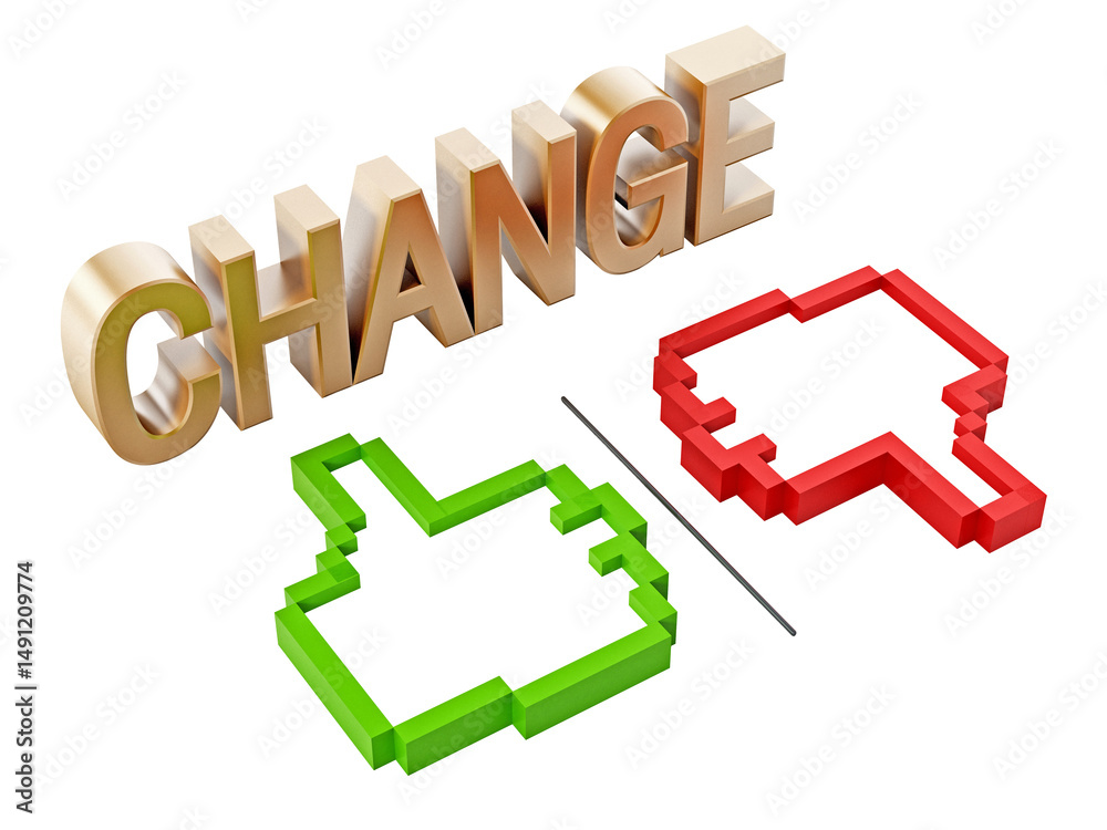 Thumbs up and down icons and change text on transparent background. 3D illustration Thumbs up and down icons and change text on transparent background. 3D illustration