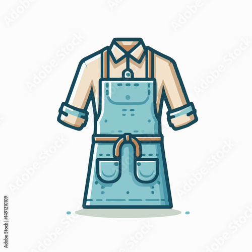 apron, illustration, chef, kitchen, uniform, isolated, restaurant, cook, cooking, vector, culinary, design, food, fabric, background, apparel, work, woman, white, waiter, black, clothing, clothes, ico