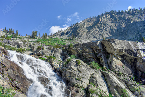 Water flowing down mountain terrain, Sequoia National Park, California