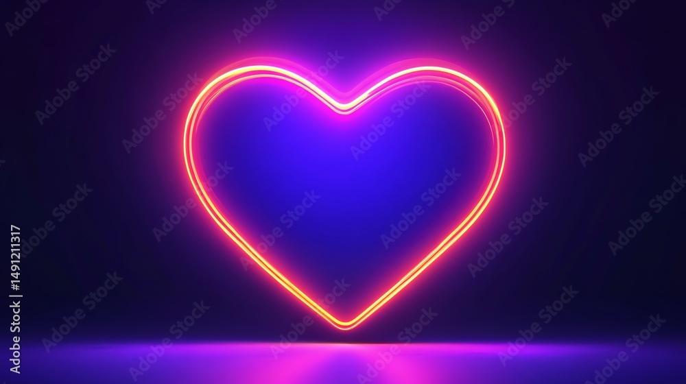 A brightly glowing neon heart pulsates against a dark background. A brightly glowing neon heart pulsates against a dark background.