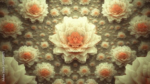 Wallpaper Mural Stunning Floral Pattern with Soft Peach and Cream Lotus Flowers Torontodigital.ca