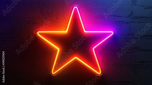 A vibrant, glowing neon star dominates the image against a dark background.