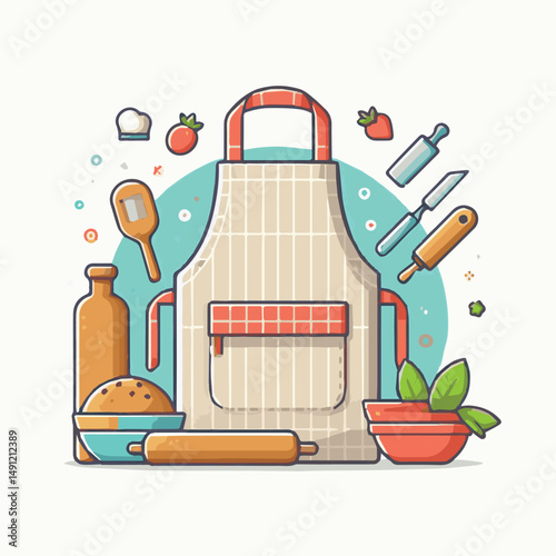 apron, illustration, chef, kitchen, uniform, isolated, restaurant, cook, cooking, vector, culinary, design, food, fabric, background, apparel, work, woman, white, waiter, black, clothing, clothes, ico