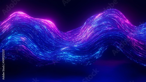 Glow of colorful waves creates a vibrant and dynamic atmosphere in a digital abstract representation at night