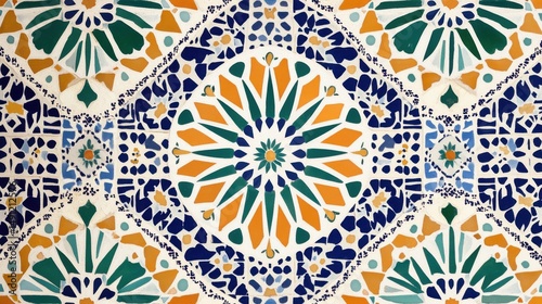 Colorful geometric tile pattern in vibrant hues and intricate design