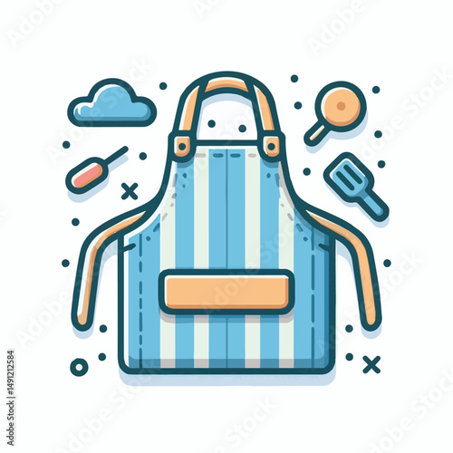 apron, illustration, chef, kitchen, uniform, isolated, restaurant, cook, cooking, vector, culinary, design, food, fabric, background, apparel, work, woman, white, waiter, black, clothing, clothes, ico