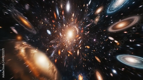 Cosmic vortex revealing vibrant galaxies in a mesmerizing intergalactic scene