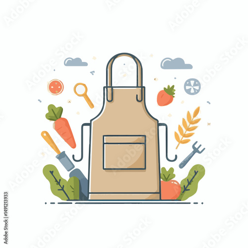 apron, illustration, chef, kitchen, uniform, isolated, restaurant, cook, cooking, vector, culinary, design, food, fabric, background, apparel, work, woman, white, waiter, black, clothing, clothes, ico