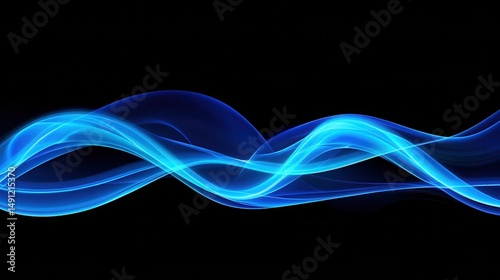 Flowing Blue Light Waves on Black Background in Abstract Design