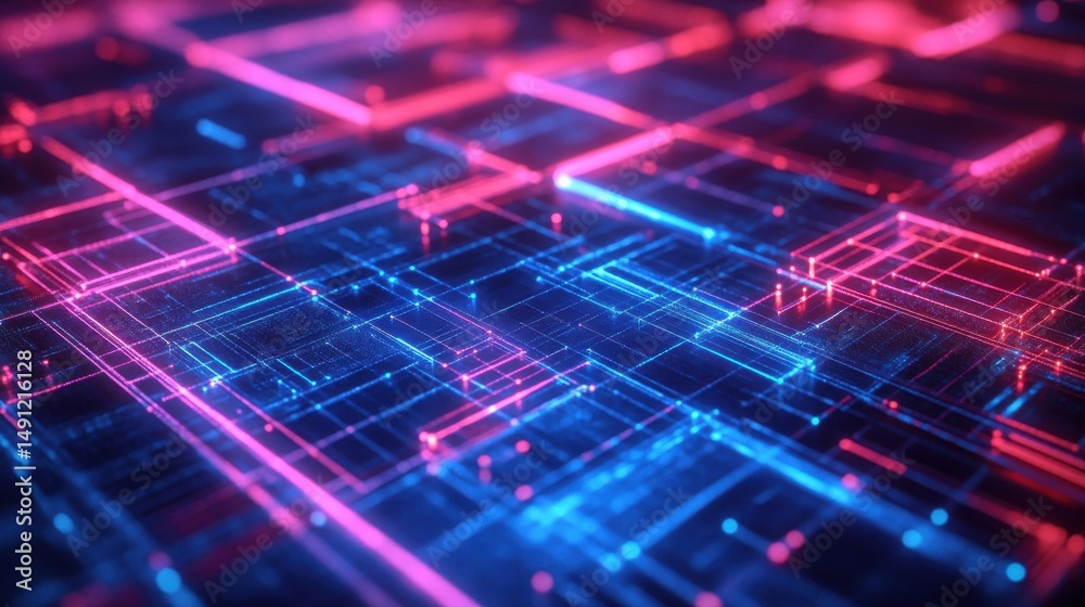 Obraz premium Abstract Digital Background with Neon Lights and Geometric Patterns