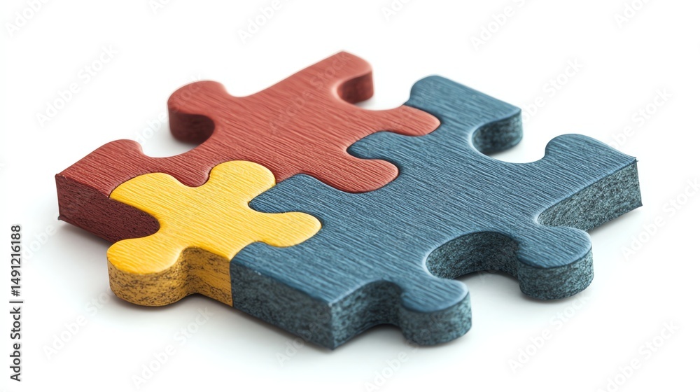 Fototapeta premium A single, brightly colored jigsaw puzzle piece rests on a white surface.