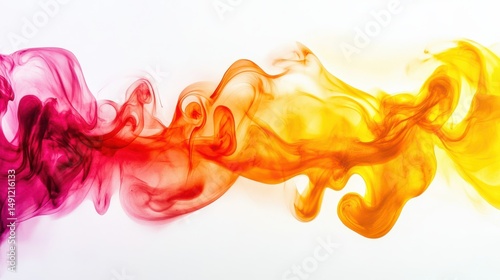 Colorful Smoke Swirls in Pink, Orange, and Yellow Against White Background