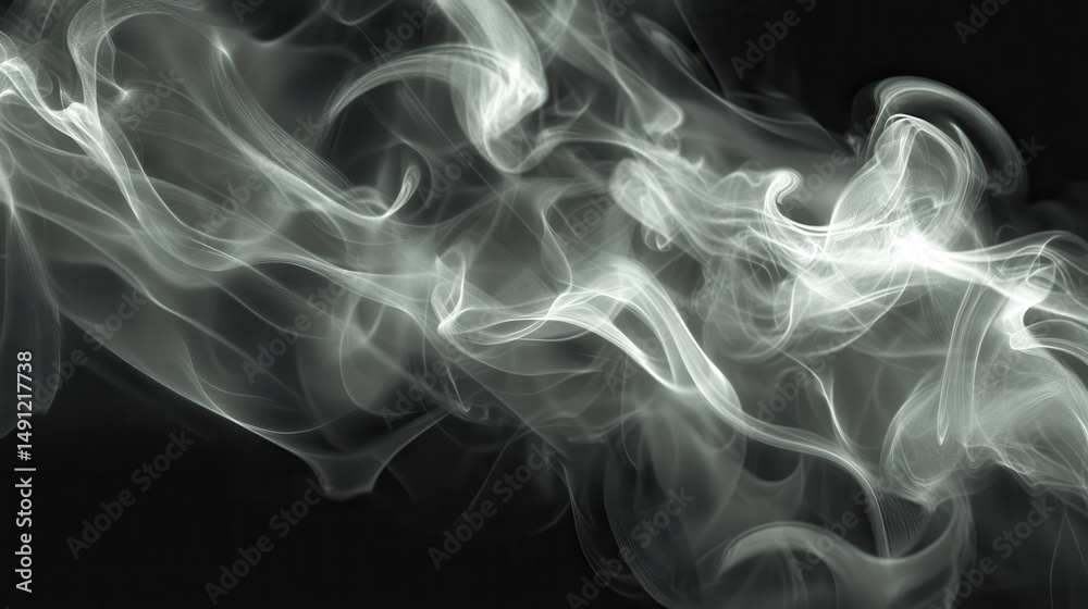 Fototapeta premium Ethereal Flowing White Smoke on Black Background for Artistic Use