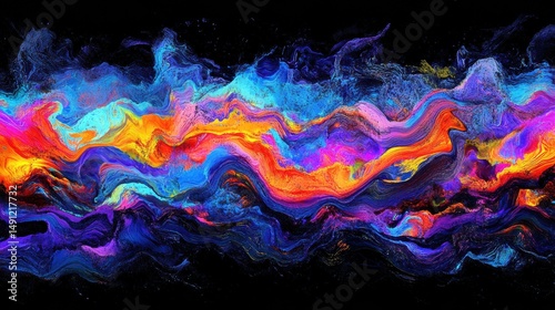 Vibrant Abstract Colorful Swirls on Black Background for Art