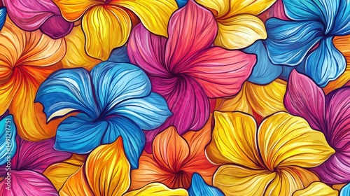 Colorful Floral Pattern with Vibrant Tropical Flowers in Bloom