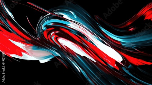 Vibrant Abstract Swirl of Red, White, and Blue on Black Background