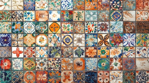 Colorful Mosaic Tiles Pattern with Intricate Designs and Textures