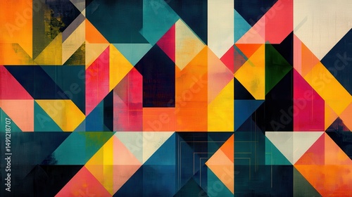 Vibrant Geometric Abstract Art with Colorful Shapes and Layers