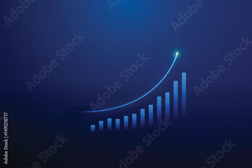 Dynamic Blue Bar Graph with Ascending Curve for Business Growth and Positive Trends
