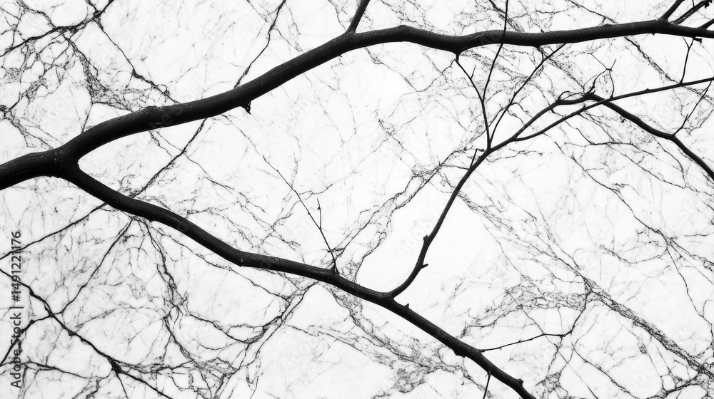 Fototapeta premium Black and White Minimalist Nature Abstract with Branches and Marble