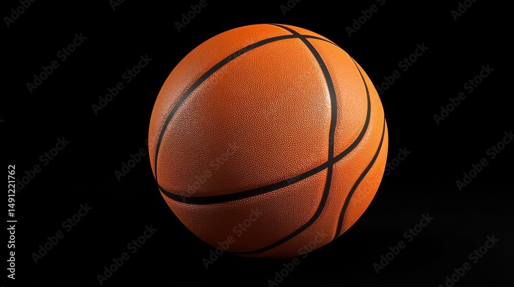 Fototapeta premium A vibrant orange basketball sits alone against a stark black background.