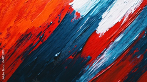 Vibrant Abstract Artwork with Bold Red, Blue, and White Brush Strokes