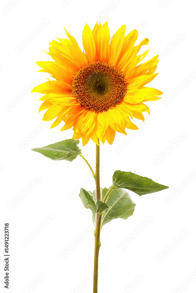 Naklejka premium Vibrant Single Sunflower Isolated on White Background A Stunning Floral Image
