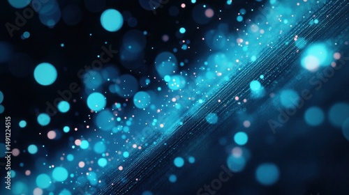 Abstract Blue Glow Bokeh Lights on Dark Background for Design Use