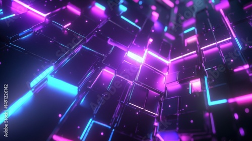 Abstract Neon Lights with Geometric Shapes and Colorful Glow