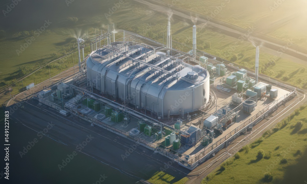 Fototapeta premium Isometric view of a hydrogen power plant fueled by solar energy Green technology, ecological system , solar panel, solar, solar cell