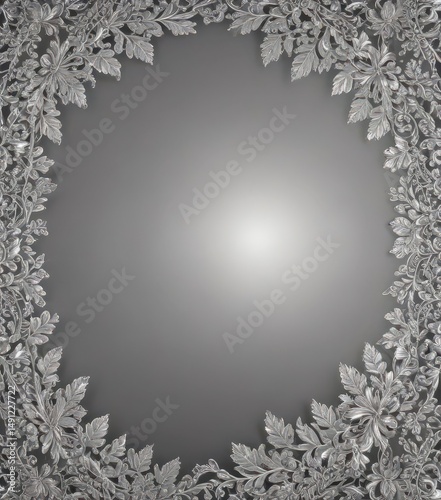Shimmering metallic background adorned with ornate silver leaf lace border , royal, silver