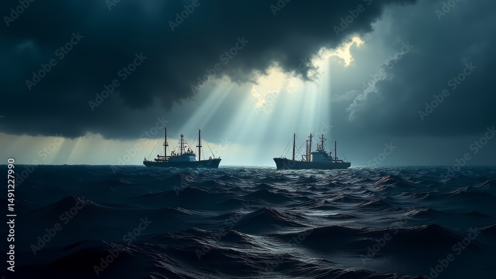 Fototapeta premium stormy seas: economic conflict ships