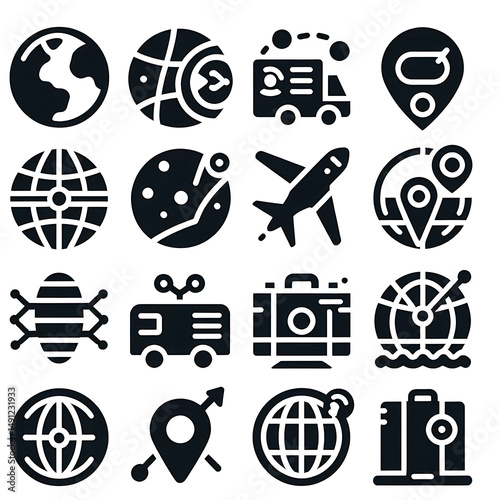 Globe glyph solid icons collection. Containing earth, planet, travel, network. Minimal icon and symbol series vector illustration