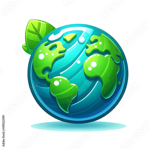 Cartoon planet Earth 3d vector icon on white background. Earth day or environment conservation concept. Save green planet concept