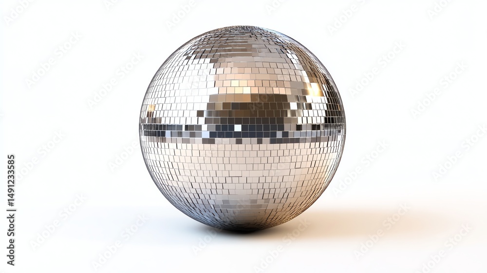 Fototapeta premium A single, brilliantly shiny disco ball rotates against a dark background.