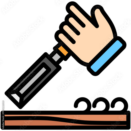 Chisel mini illustration outline color icon, use for civil engineering, industry, construction UI, UX kit, app and web development, digital or print.