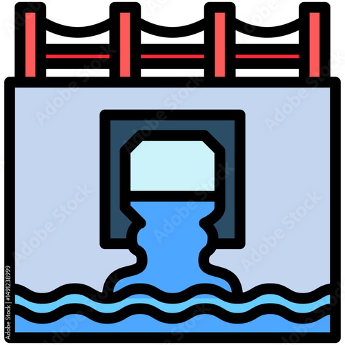 Culvert mini illustration outline color icon, use for civil engineering, industry, construction UI, UX kit, app and web development, digital or print.