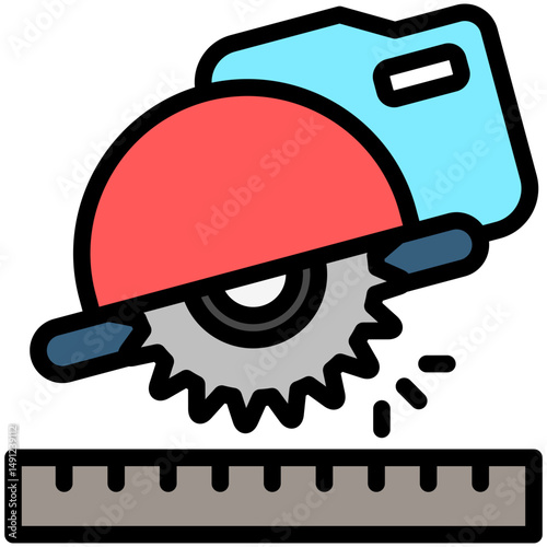 Concrete Saw mini illustration outline color icon, use for civil engineering, industry, construction UI, UX kit, app and web development, digital or print.