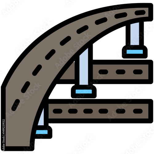 Elevated Road mini illustration outline color icon, use for civil engineering, industry, construction UI, UX kit, app and web development, digital or print.