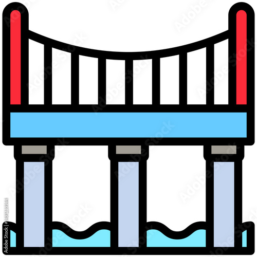 Girder Bridge mini illustration outline color icon, use for civil engineering, industry, construction UI, UX kit, app and web development, digital or print.