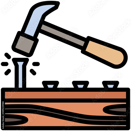 Hammer mini illustration outline color icon, use for civil engineering, industry, construction UI, UX kit, app and web development, digital or print.