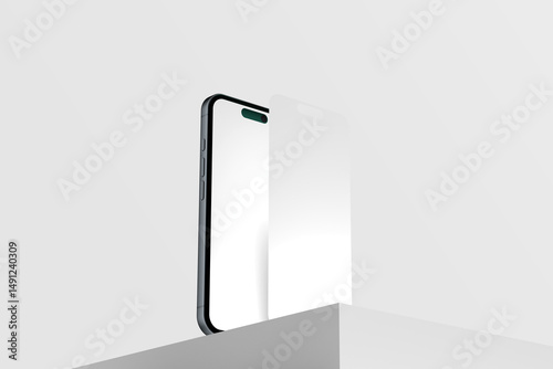 Blank phone screen presentation mockup with grey background 