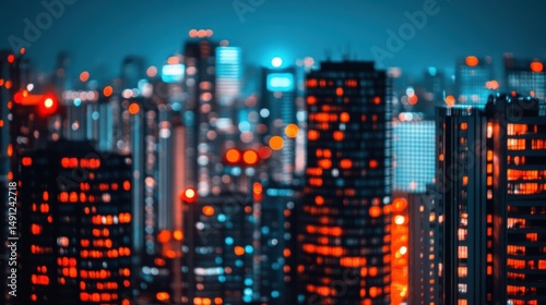 Night Cityscape with Blurred Lights in Vibrant Neon Colors