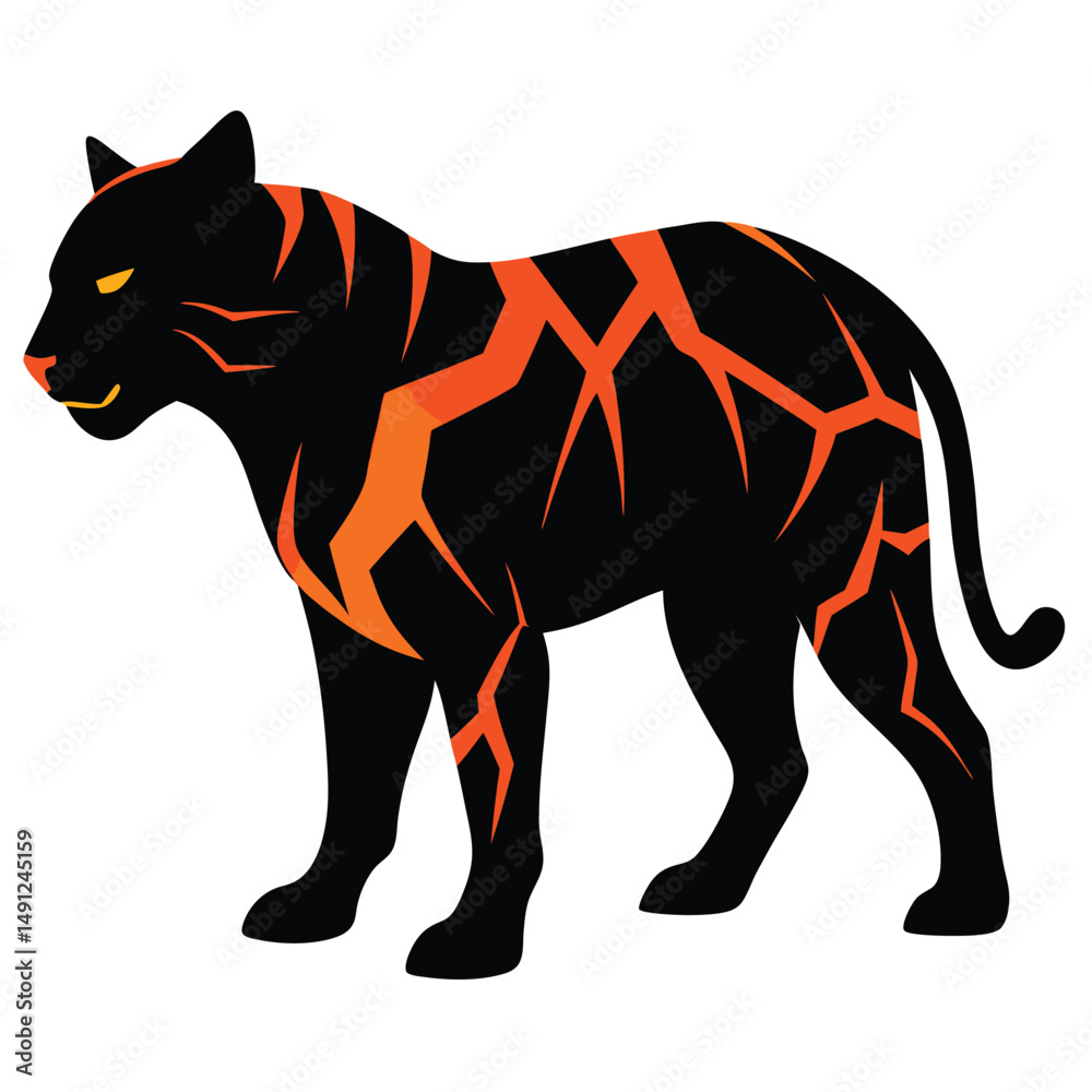 Fototapeta premium Tiger with glowing cracks on body silhouette.