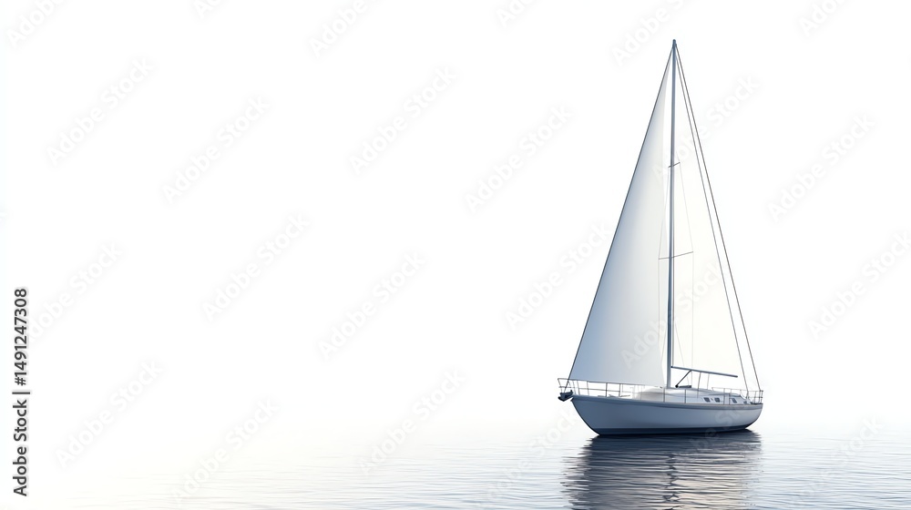 Fototapeta premium A white sailboat is shown in isolation against a bright, neutral background.