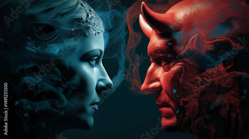 Divided social groups and culture war between conservative and liberal political clash of ideas or community psychology.