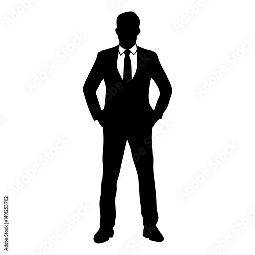 腰に手を当てる男性ビジネスマンのシルエット
