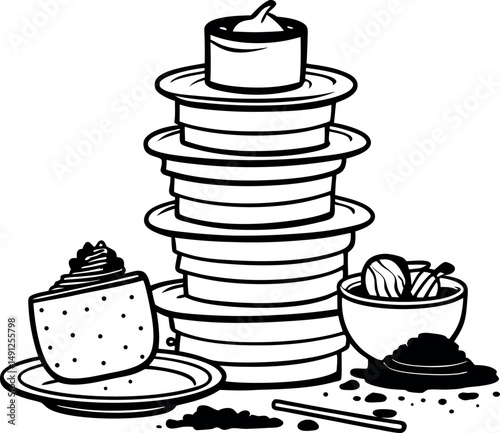 Stack of Dirty Dishes Clipart, National No Dirty Dishes Day