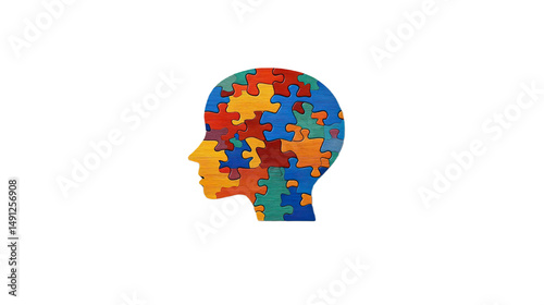 Brain Illustration Puzzle Abstract Head Wooden Segments Depicting Complexity Creativity Awareness