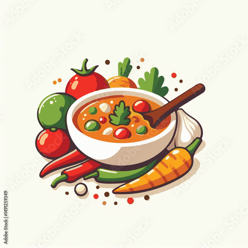 food, curry, delicious, meal, restaurant, cooking, lunch, cuisine, dish, spicy, rice, dinner, vector, isolated, illustration, menu, bowl, hot, asian, indian, india, tasty, healthy, traditional, kitche